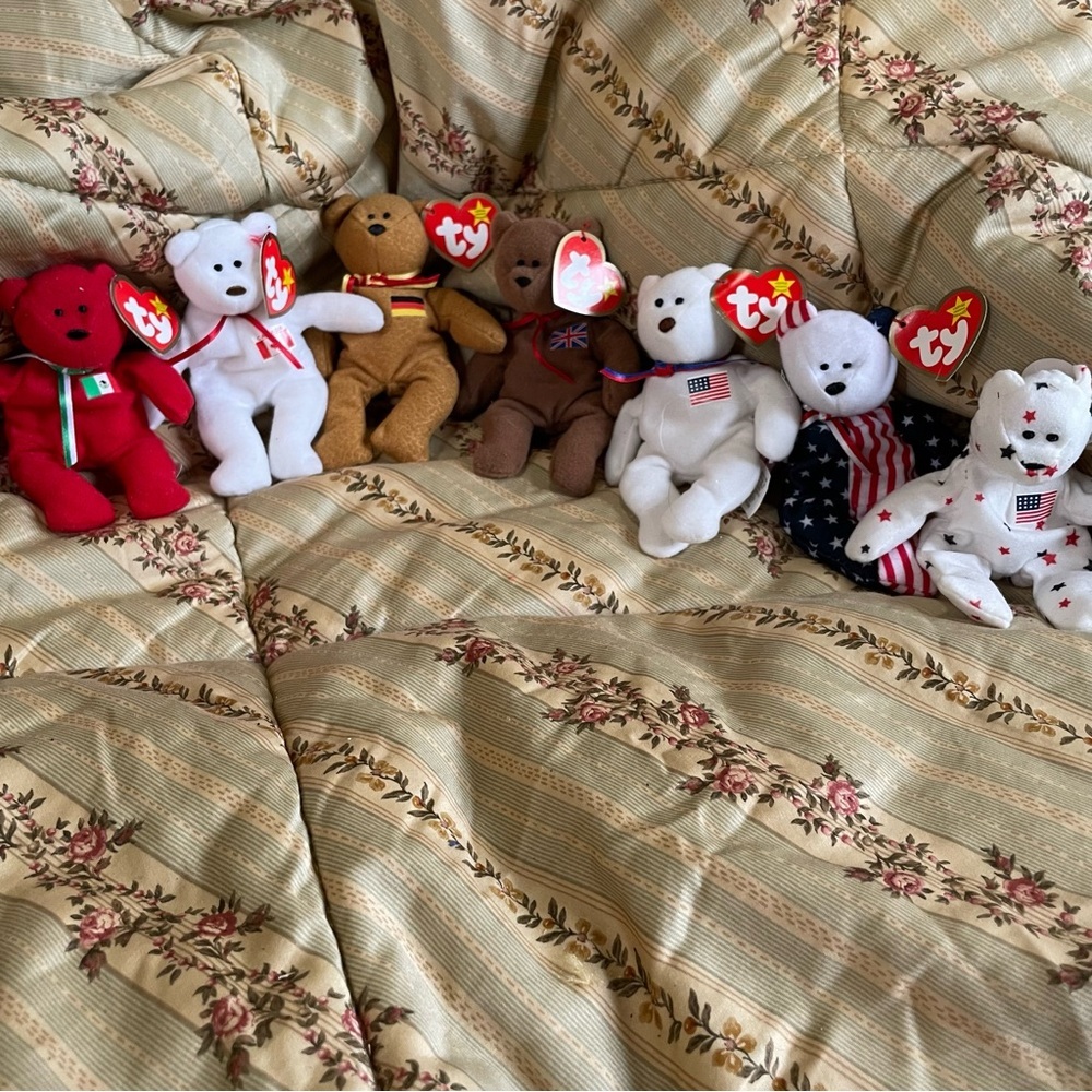 Vintage Ty Teenie Beanie Babies Mixed Lot 7 Pieces USA CANADA MEXICO GREAT BRITI